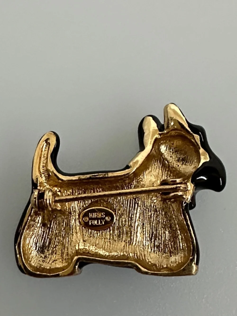 Kirks Folly Black Scottie Dog Pin with Gold Accents and Green Eyes - Picture 2 of 7